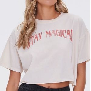 Stay magical light tan cropped tee